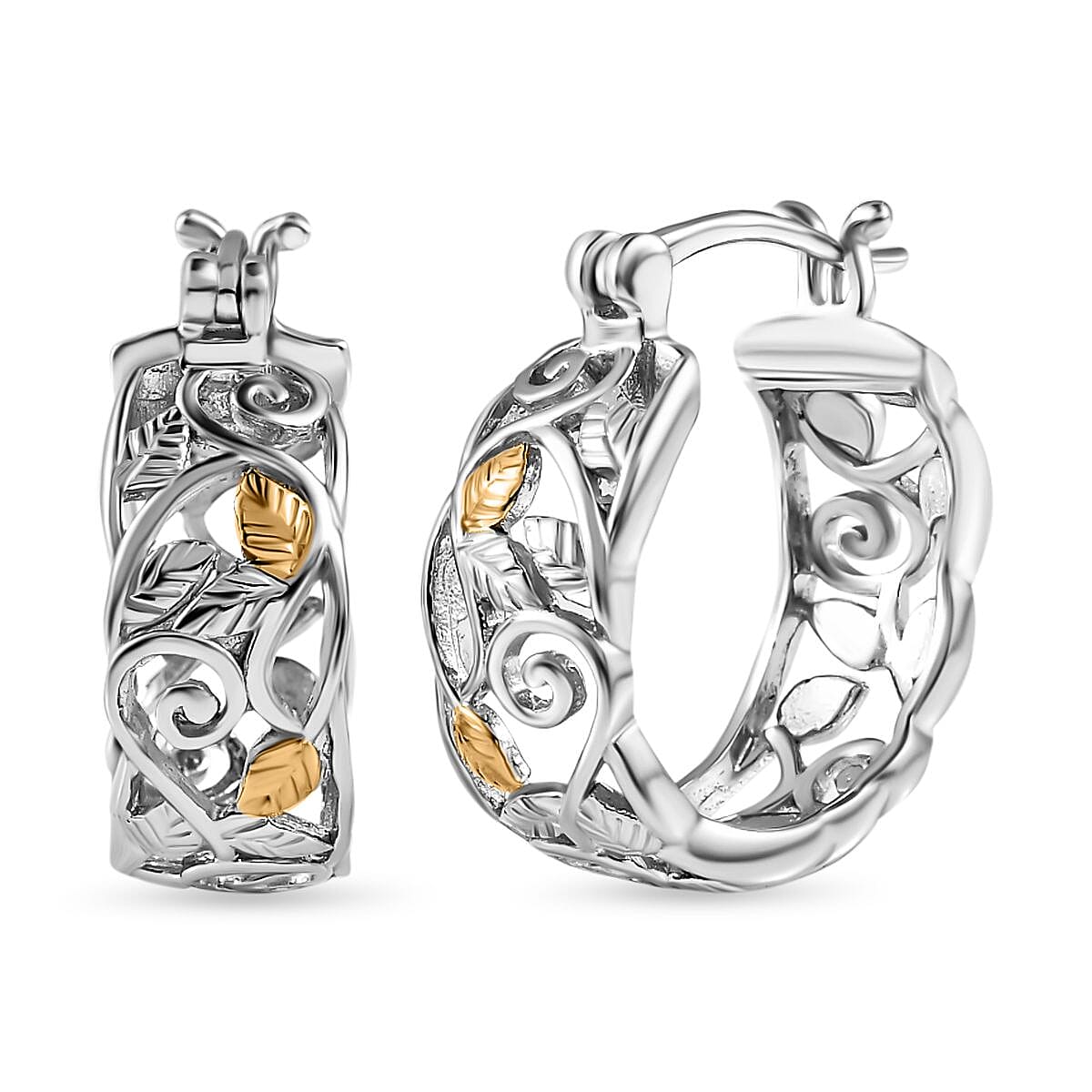 Platinum and Two Tone Plated Sterling Silver Hoop Earrings, Silver Wt. 7.57 Gms