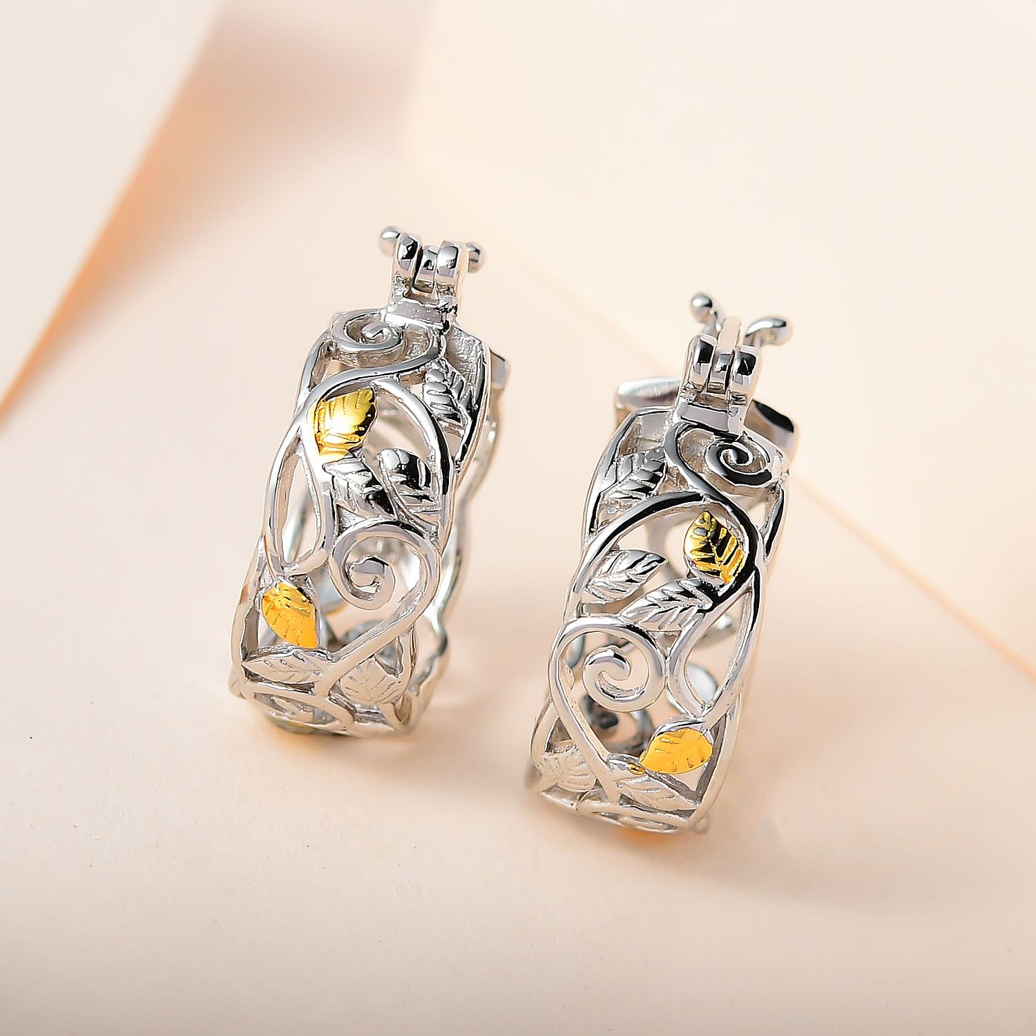 Platinum and Two Tone Plated Sterling Silver Hoop Earrings, Silver Wt. 7.57 Gms