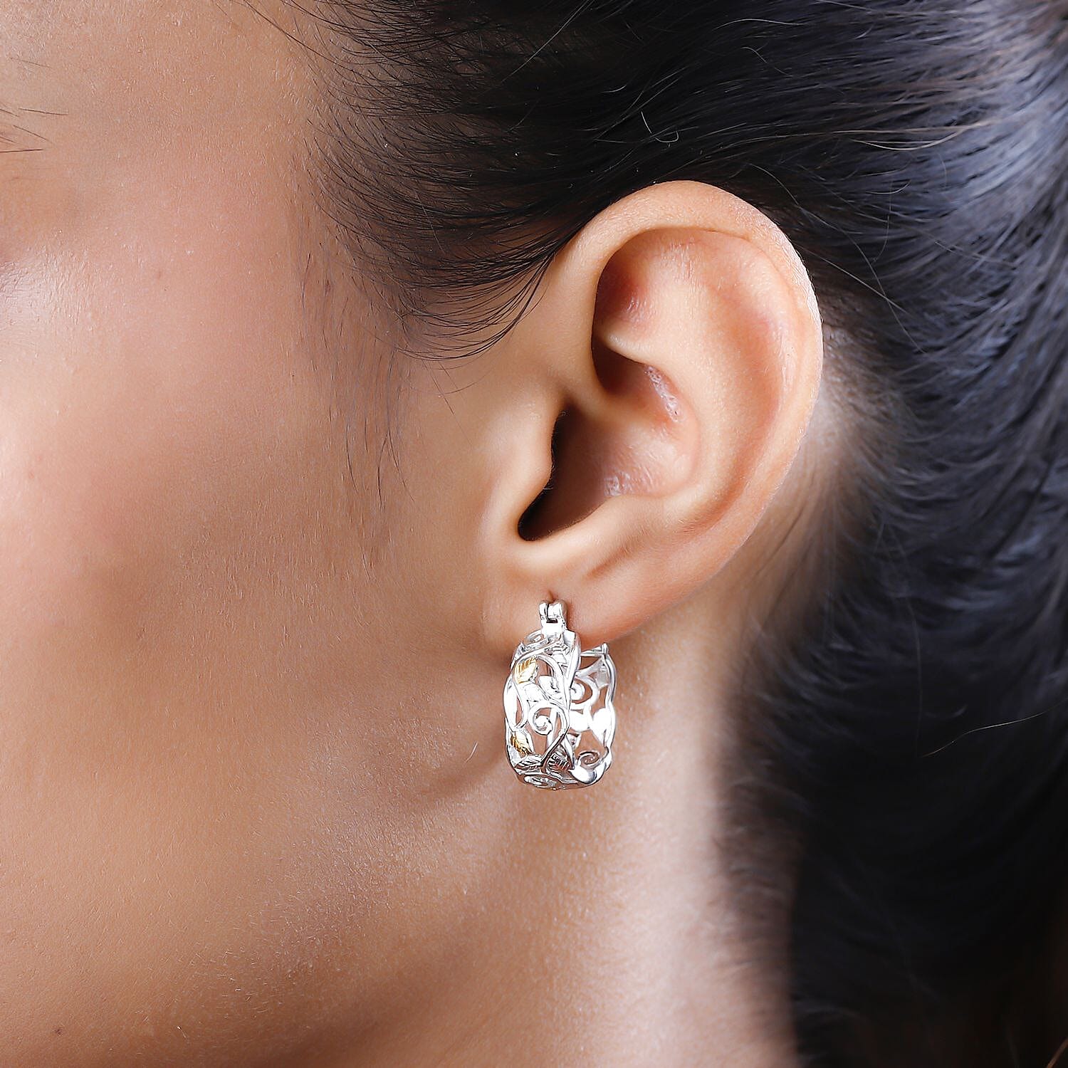 Platinum and Two Tone Plated Sterling Silver Hoop Earrings, Silver Wt. 7.57 Gms