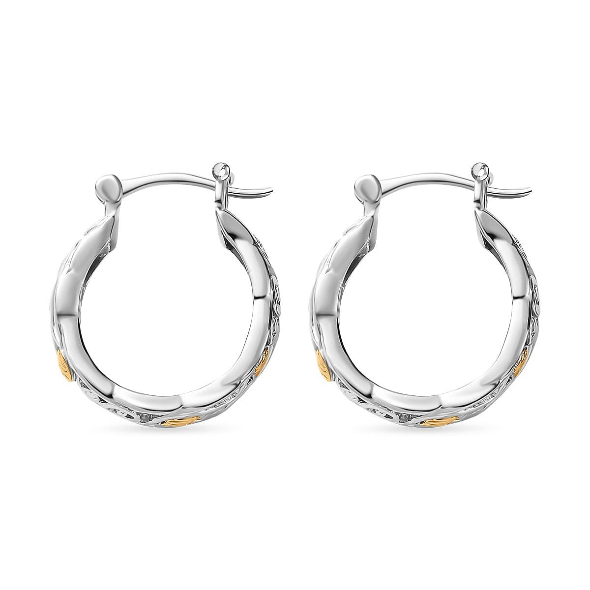 Platinum and Two Tone Plated Sterling Silver Hoop Earrings, Silver Wt. 7.57 Gms