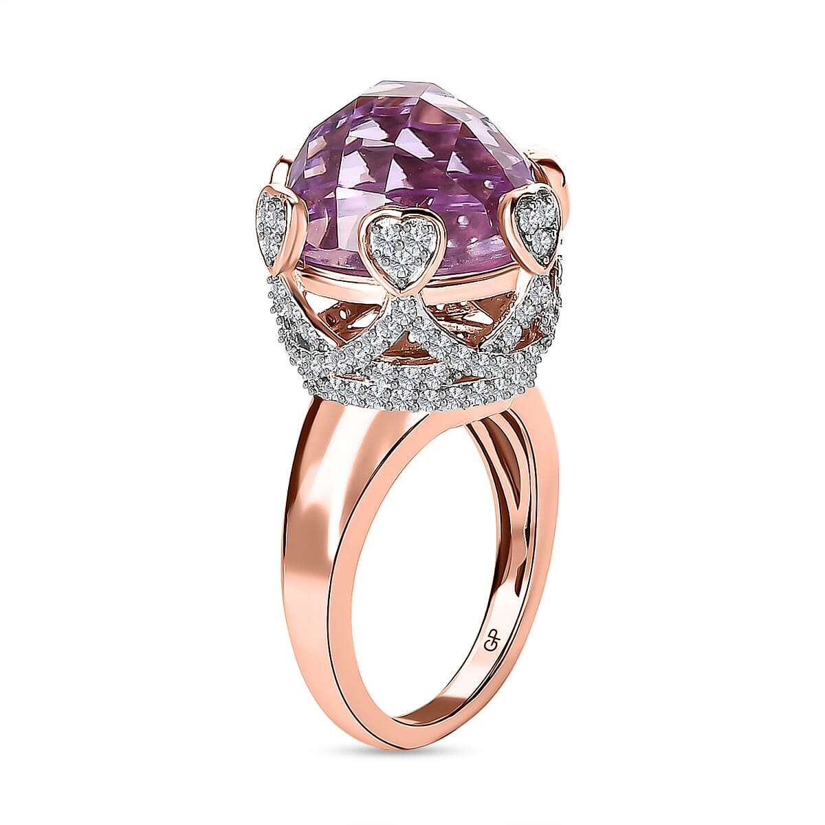 GP- Amore Collection - Rose De France Amethyst and Natural Zircon Ring in 18K Rose Gold Vermeil Plated Sterling Silver 11.48 Ct, Silver Wt. 5.52 Gms