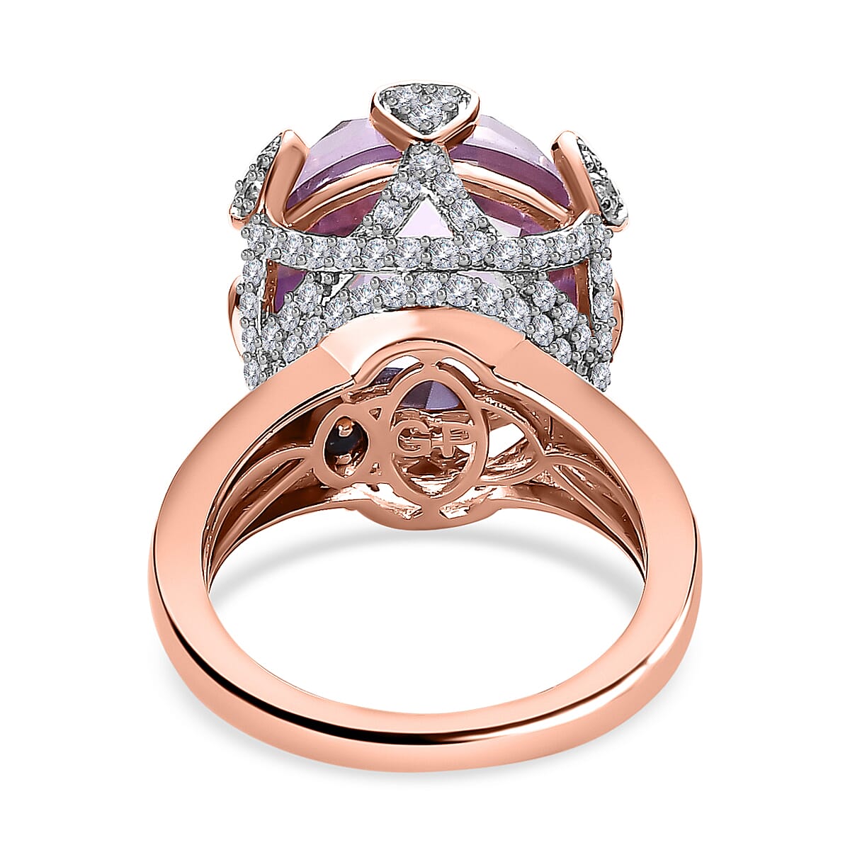GP- Amore Collection - Rose De France Amethyst and Natural Zircon Ring in 18K Rose Gold Vermeil Plated Sterling Silver 11.48 Ct, Silver Wt. 5.52 Gms
