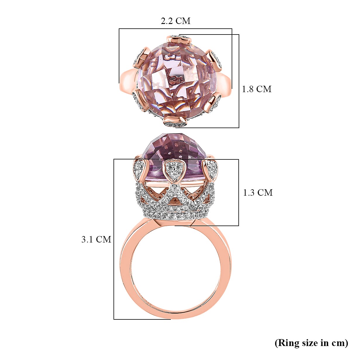 GP- Amore Collection - Rose De France Amethyst and Natural Zircon Ring in 18K Rose Gold Vermeil Plated Sterling Silver 11.48 Ct, Silver Wt. 5.52 Gms