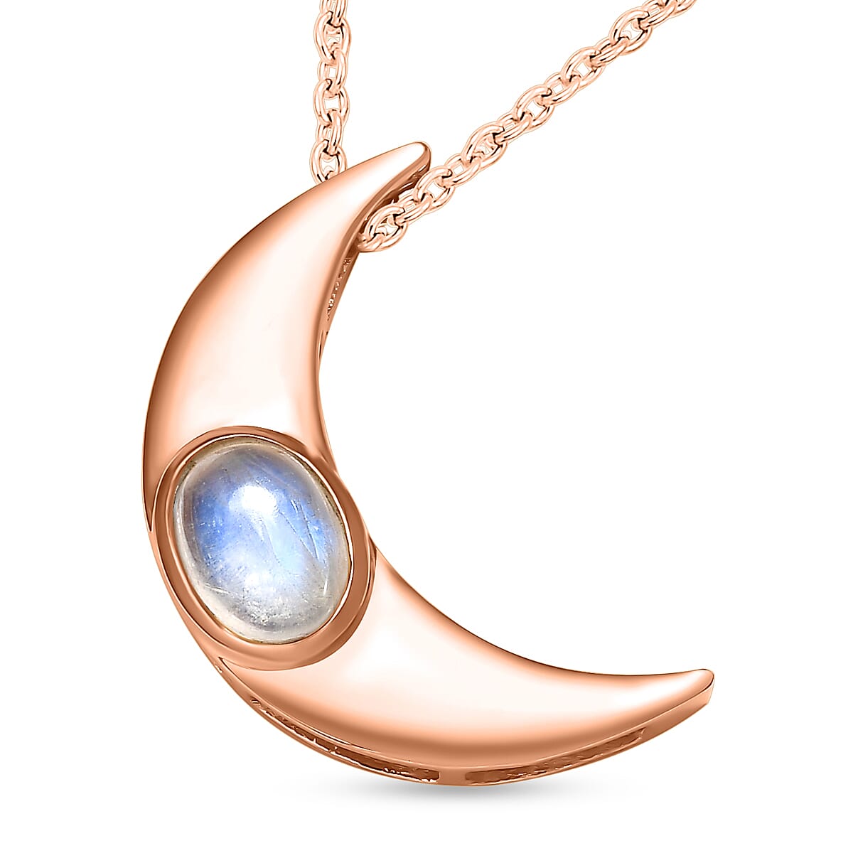 Rainbow Moonstone Necklace (Size - 20) in 18K Rose Gold Vermeil Plated Sterling Silver 1.92 Ct.