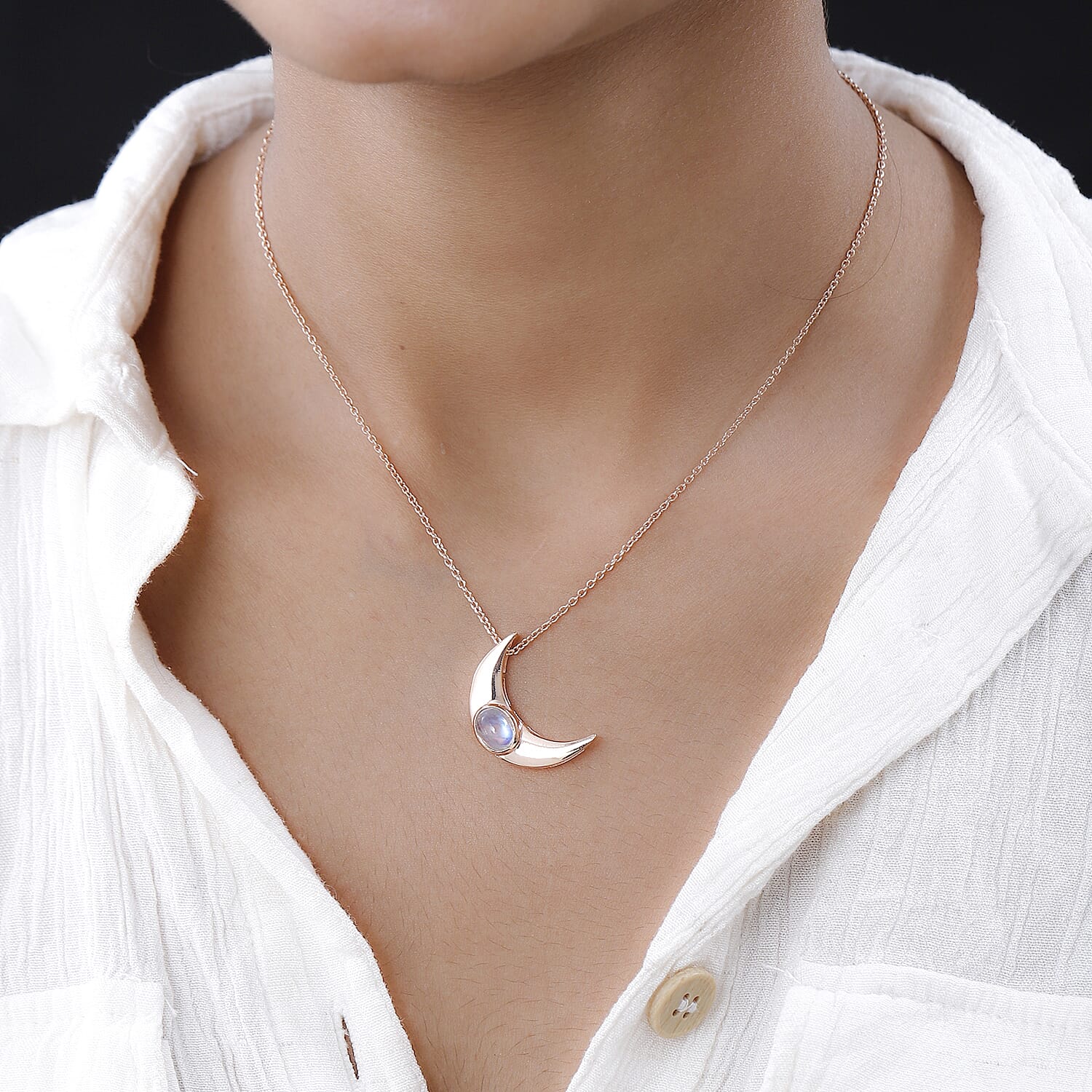 Rainbow Moonstone Necklace (Size - 20) in 18K Rose Gold Vermeil Plated Sterling Silver 1.92 Ct.