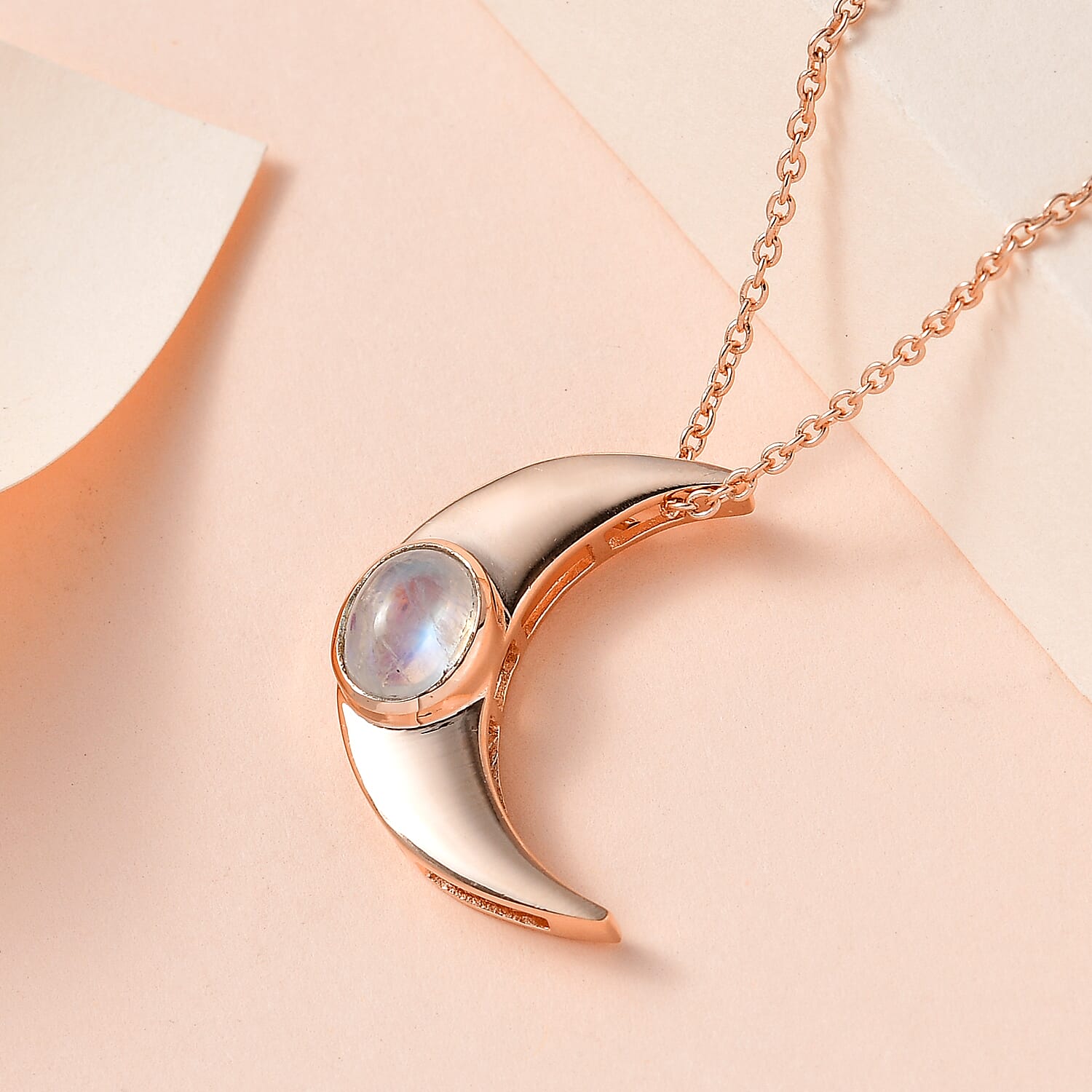 Rainbow Moonstone Necklace (Size - 20) in 18K Rose Gold Vermeil Plated Sterling Silver 1.92 Ct.
