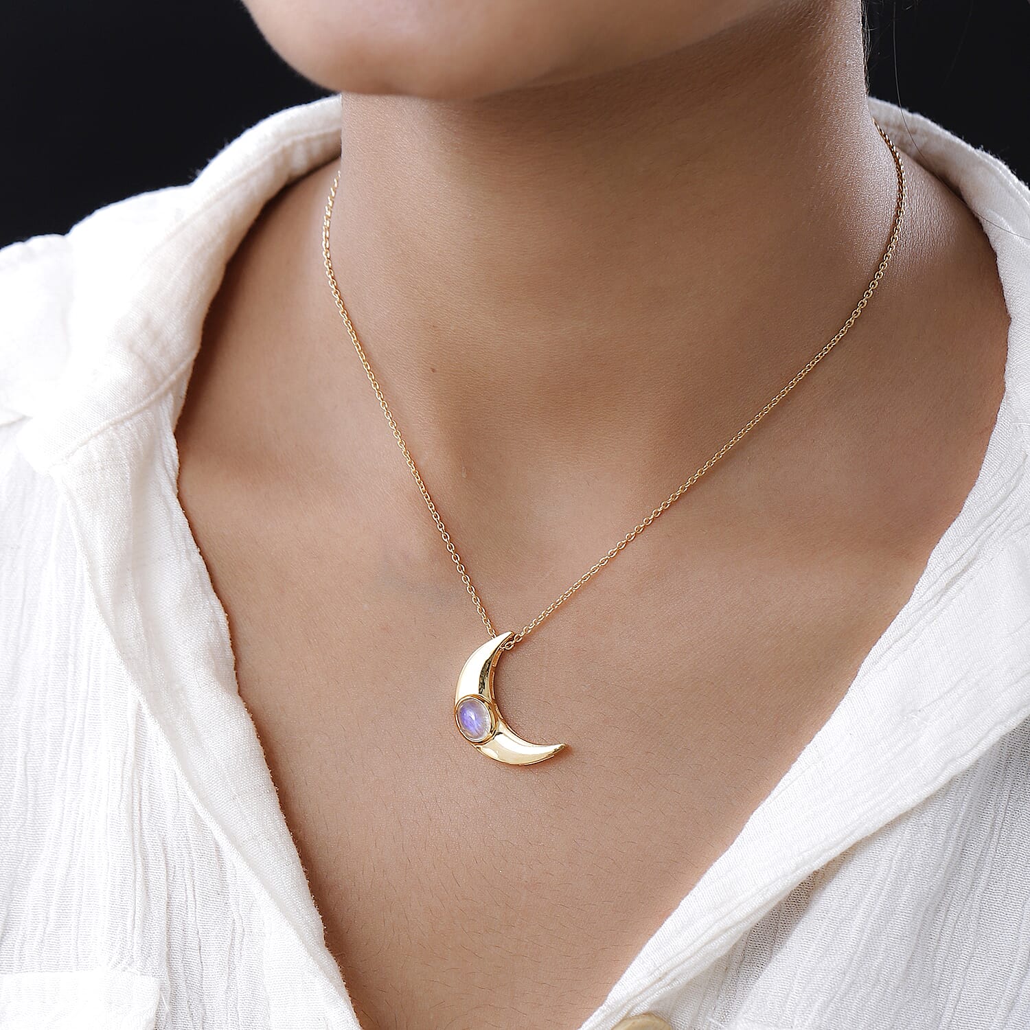 Rainbow Moonstone Necklace (Size - 20) in 18K Yellow Gold Vermeil Plated Sterling Silver 1.92 Ct.