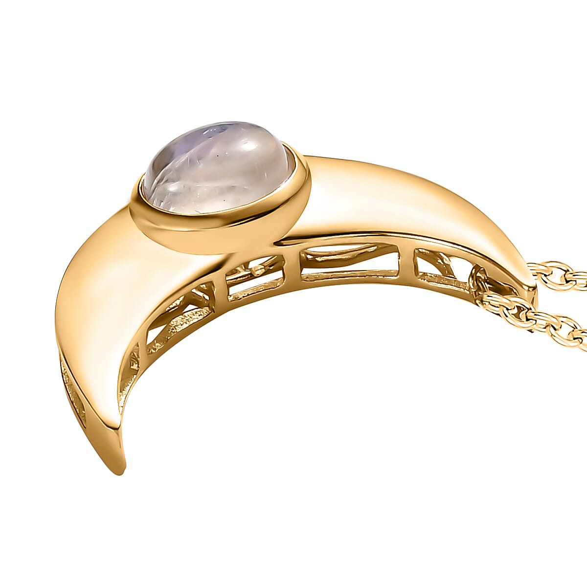 Rainbow Moonstone Necklace (Size - 20) in 18K Yellow Gold Vermeil Plated Sterling Silver 1.92 Ct.