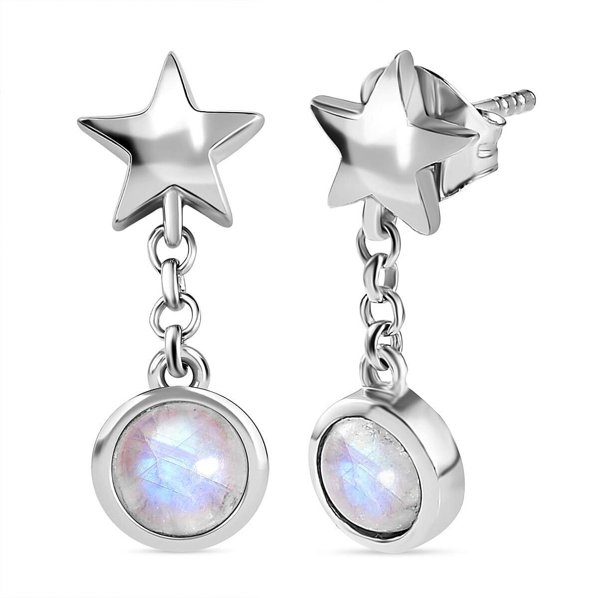Moon Glow Stone Dangle Earrings in Platinum Overlay Sterling Silver 1.31 Ct.