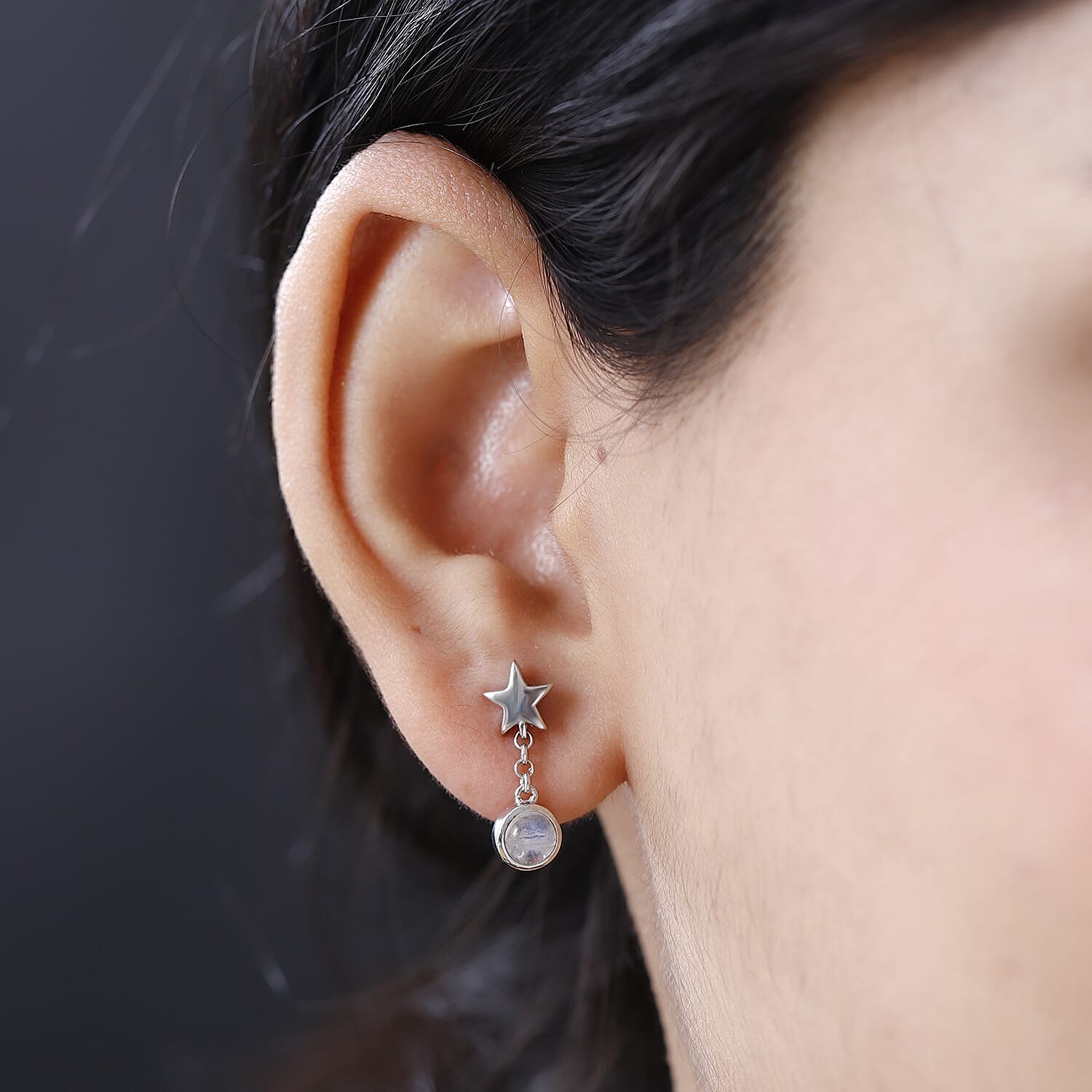 Moon Glow Stone Dangle Earrings in Platinum Overlay Sterling Silver 1.31 Ct.