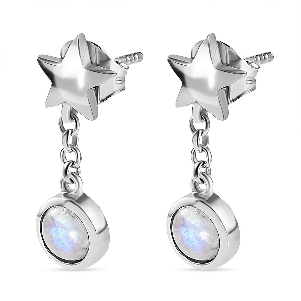 Moon Glow Stone Dangle Earrings in Platinum Overlay Sterling Silver 1.31 Ct.