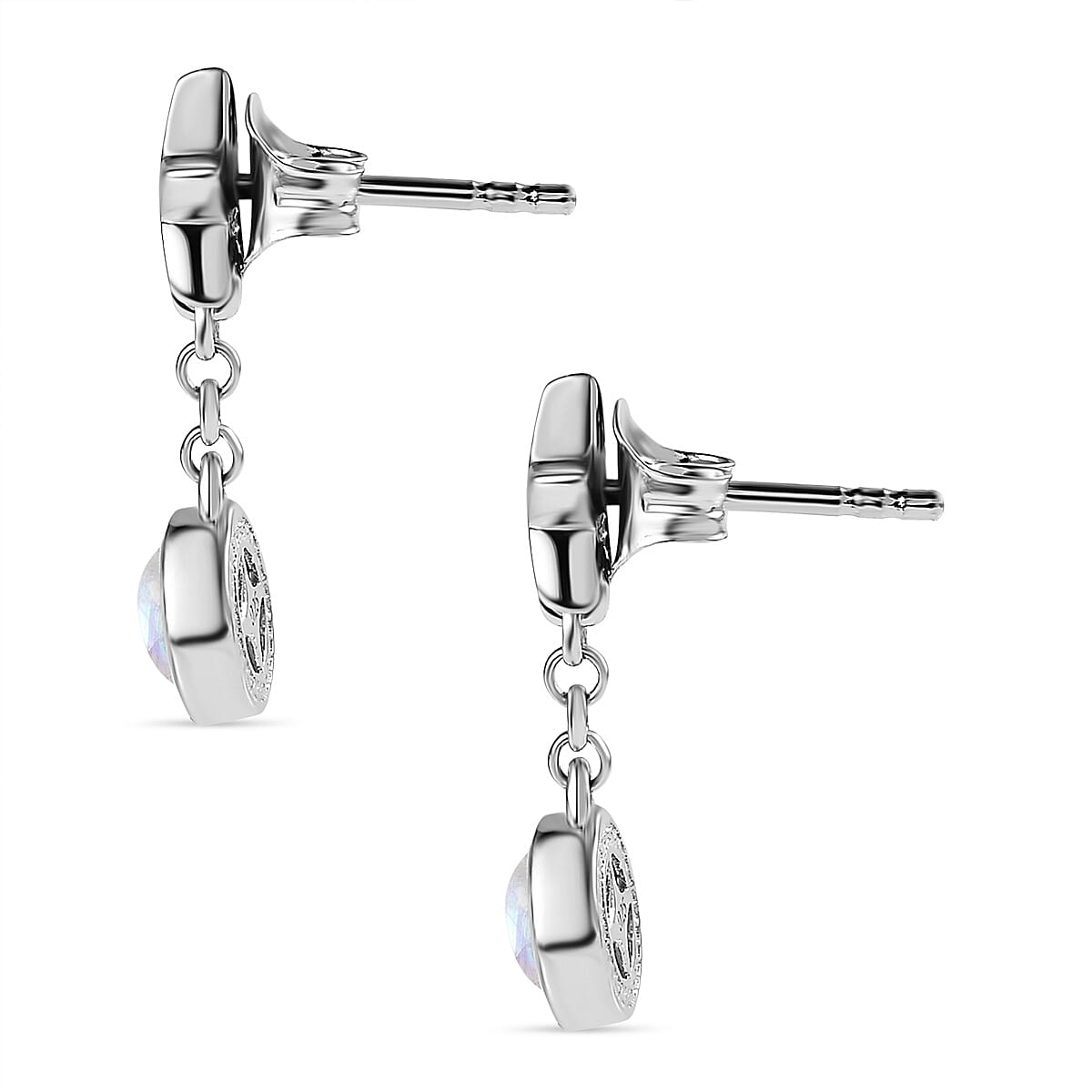 Moon Glow Stone Dangle Earrings in Platinum Overlay Sterling Silver 1.31 Ct.