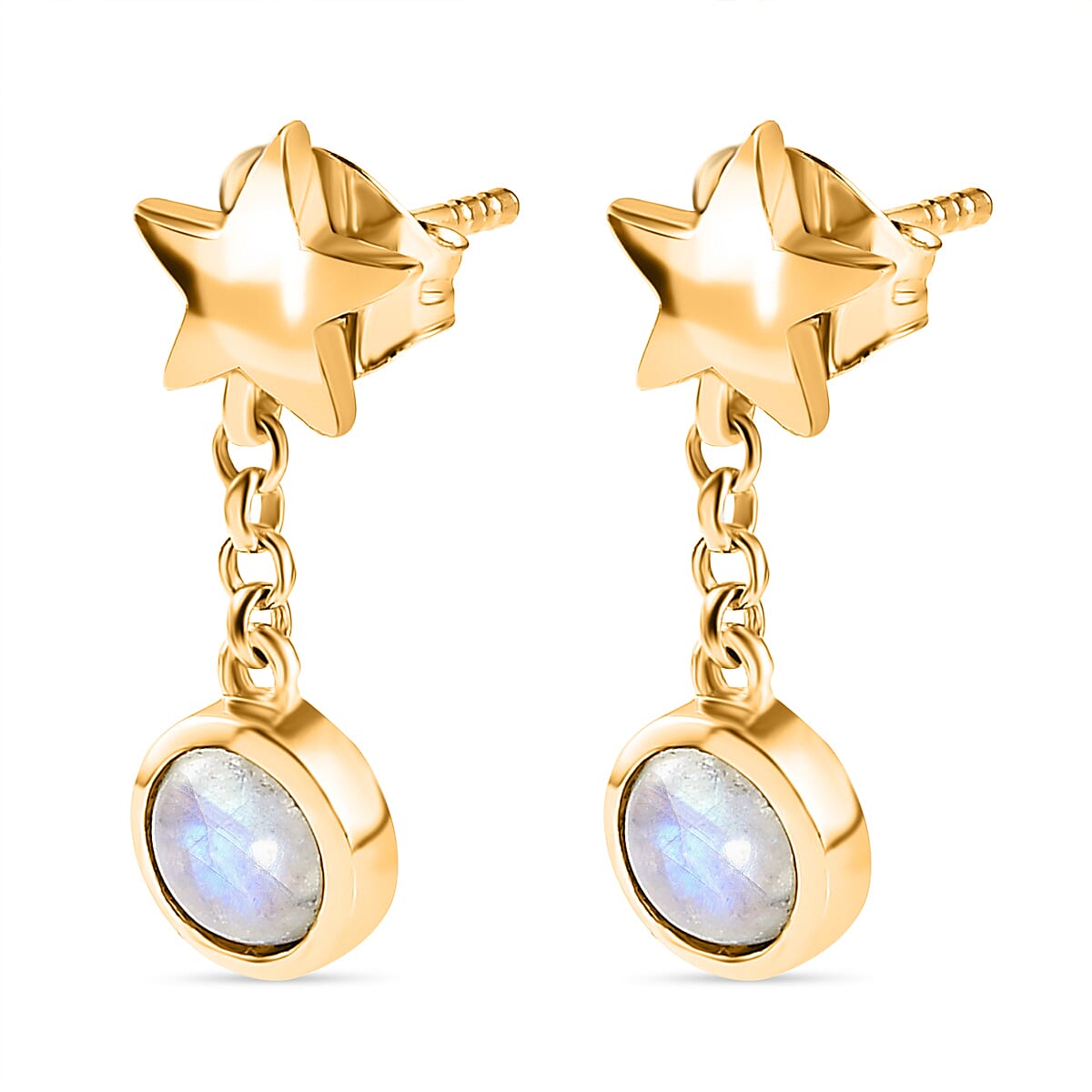 Premium Rainbow Moonstone Dangle Earrings in 18K Yellow Gold Vermeil Plated Sterling Silver 1.31 Ct.