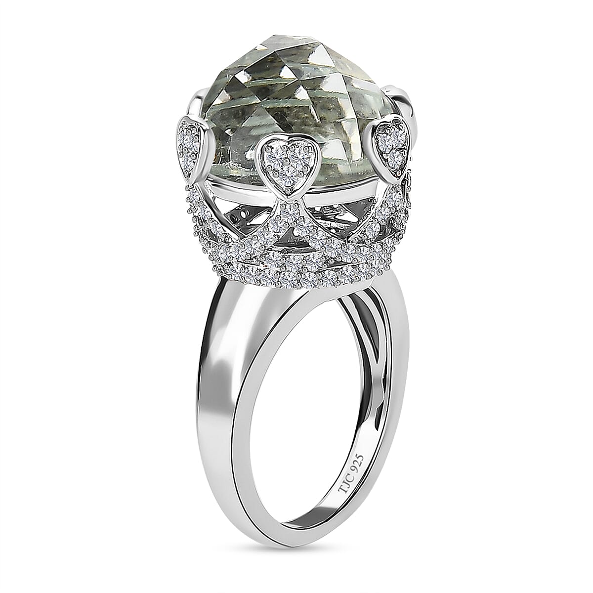 GP Amore Collection - Prasiolite and Natural Zircon Ring in Platinum Overlay Sterling Silver 11.22 Ct