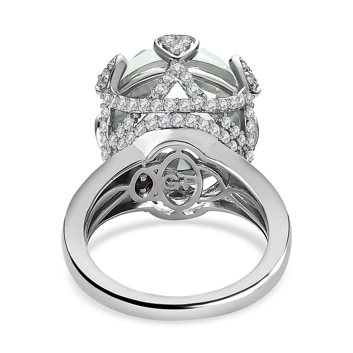 GP Amore Collection - Prasiolite and Natural Zircon Ring in Platinum Overlay Sterling Silver 11.22 Ct