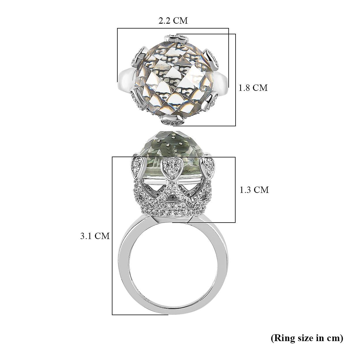 GP Amore Collection - Prasiolite and Natural Zircon Ring in Platinum Overlay Sterling Silver 11.22 Ct