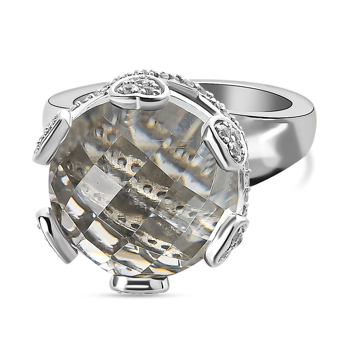 GP Amore Collection - Prasiolite and Natural Zircon Ring in Platinum Overlay Sterling Silver 11.22 Ct