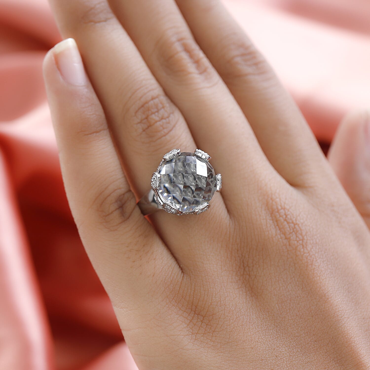 GP Amore Collection - Prasiolite and Natural Zircon Ring in Platinum Overlay Sterling Silver 11.22 Ct