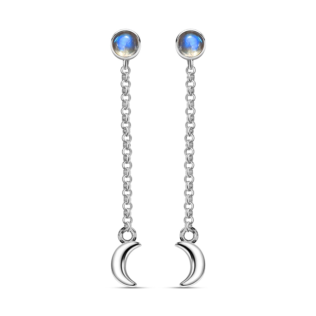 Moon Glow Stone Solitaire Earrings in Platinum Overlay Sterling Silver