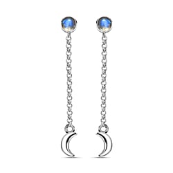 Moon Glow Stone Solitaire Earrings in Platinum Overlay Sterling Silver