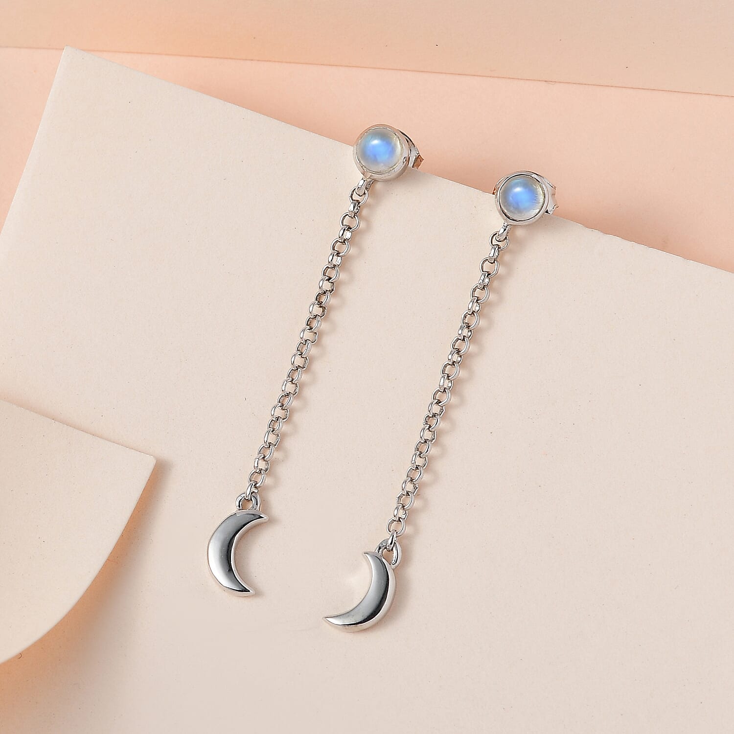 Moon Glow Stone Solitaire Earrings in Platinum Overlay Sterling Silver