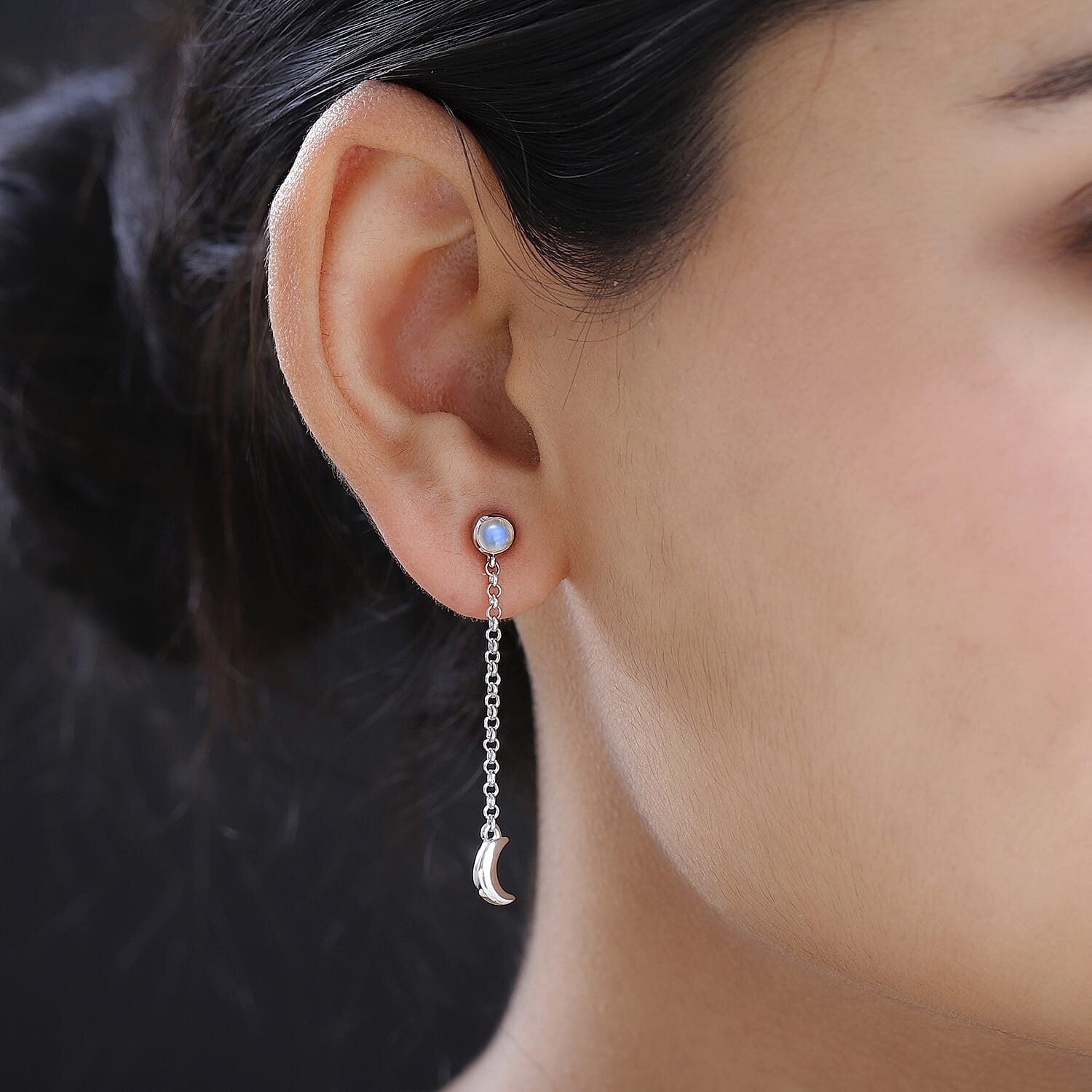 Moon Glow Stone Solitaire Earrings in Platinum Overlay Sterling Silver