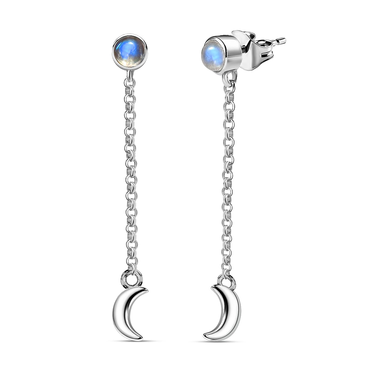 Moon Glow Stone Solitaire Earrings in Platinum Overlay Sterling Silver