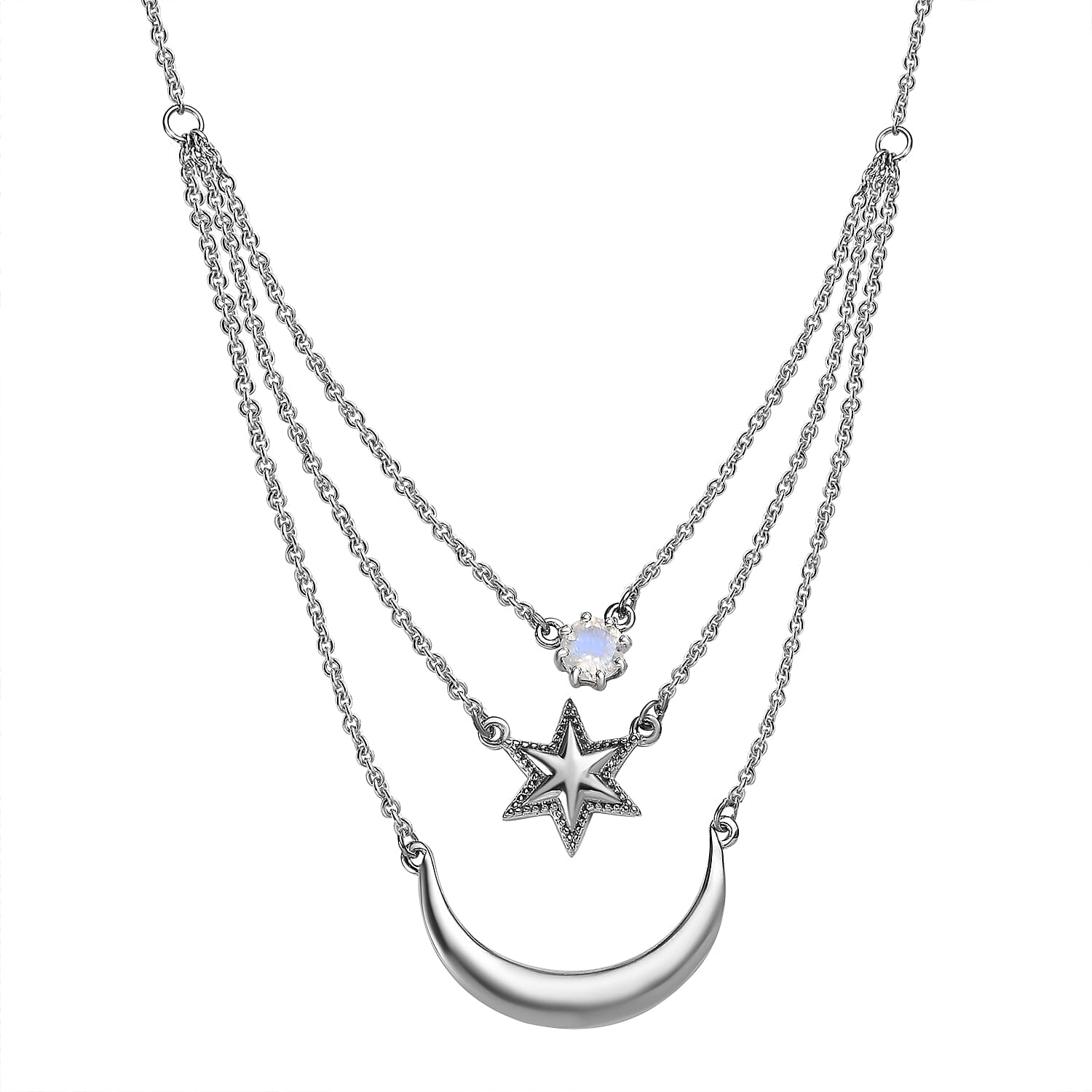 Premium Rainbow Moonstone Necklace (Size - 20) in Platinum Overlay Sterling Silver