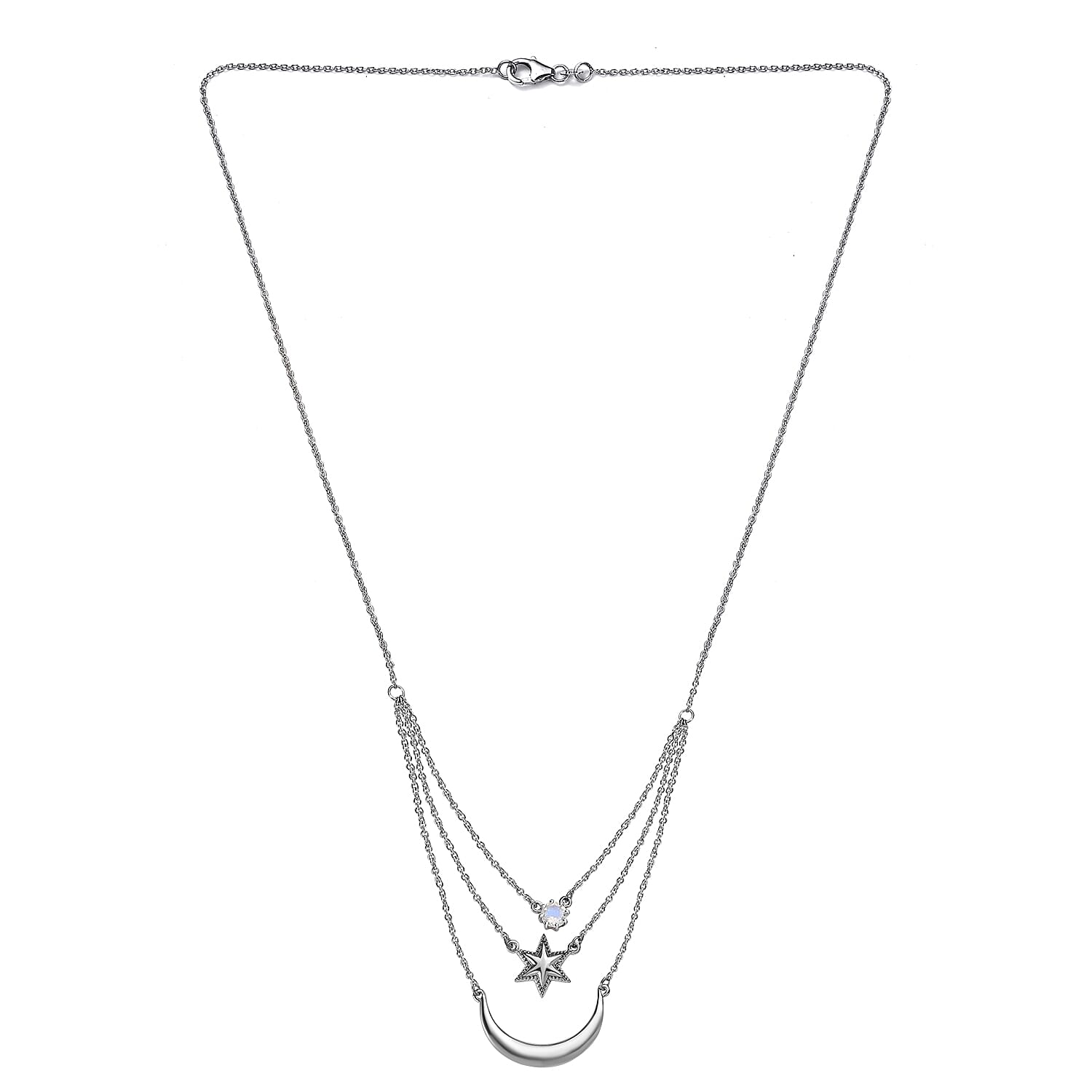 Premium Rainbow Moonstone Necklace (Size - 20) in Platinum Overlay Sterling Silver