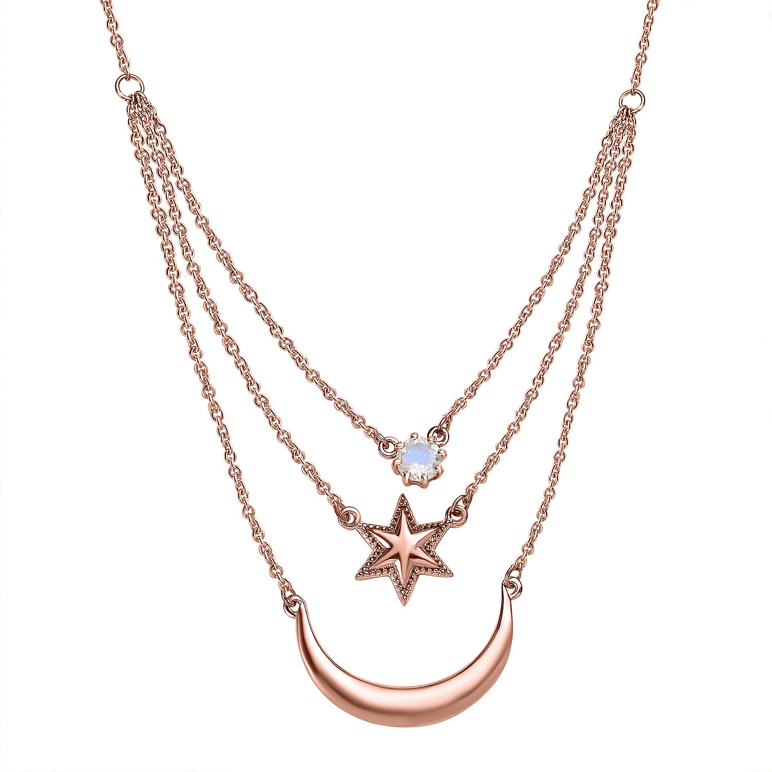 Premium Rainbow Moonstone Necklace (Size - 20) in 18K Rose Gold Vermeil Plated Sterling Silver