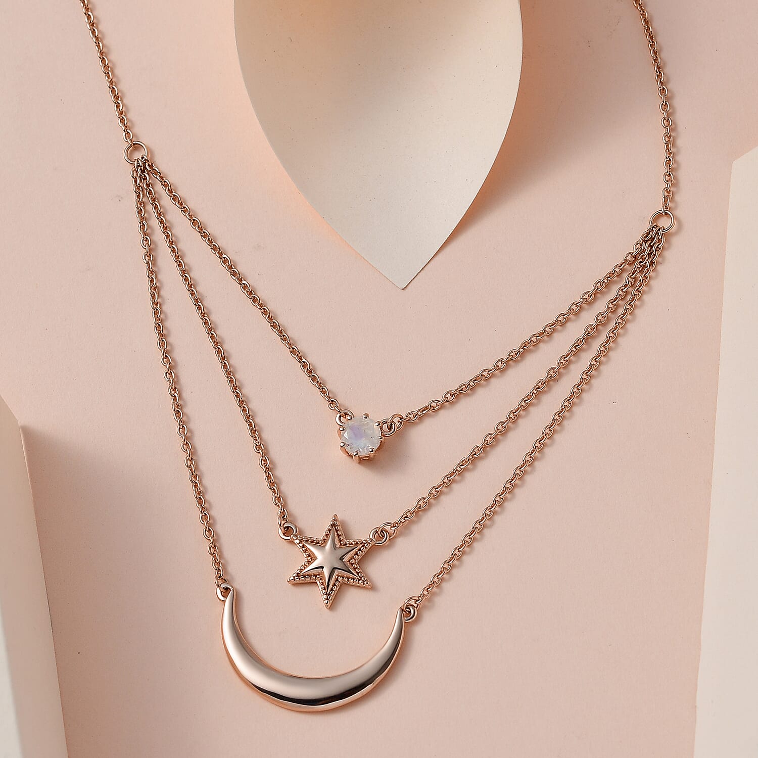 Premium Rainbow Moonstone Necklace (Size - 20) in 18K Rose Gold Vermeil Plated Sterling Silver