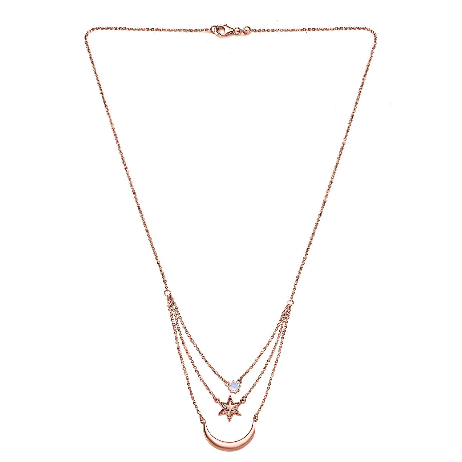 Premium Rainbow Moonstone Necklace (Size - 20) in 18K Rose Gold Vermeil Plated Sterling Silver