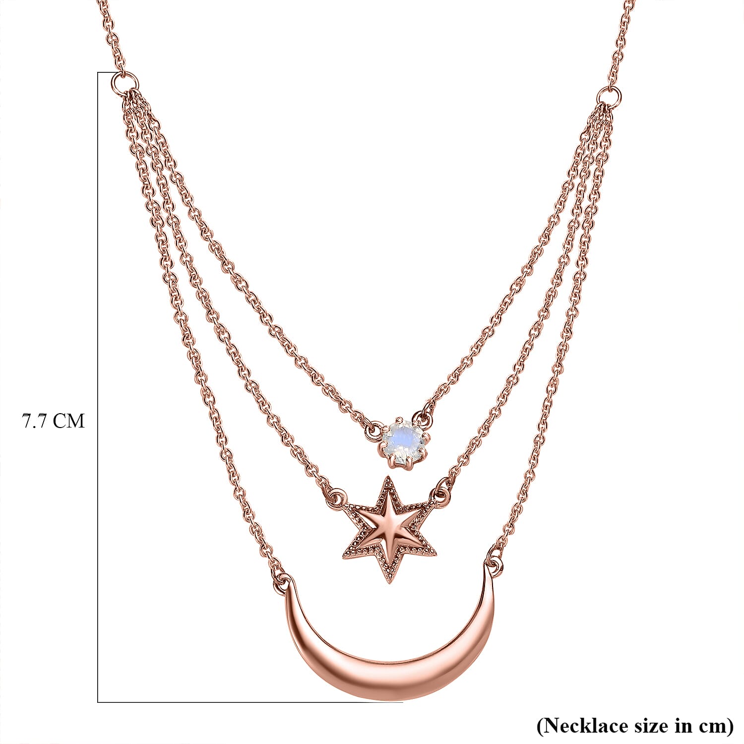 Premium Rainbow Moonstone Necklace (Size - 20) in 18K Rose Gold Vermeil Plated Sterling Silver