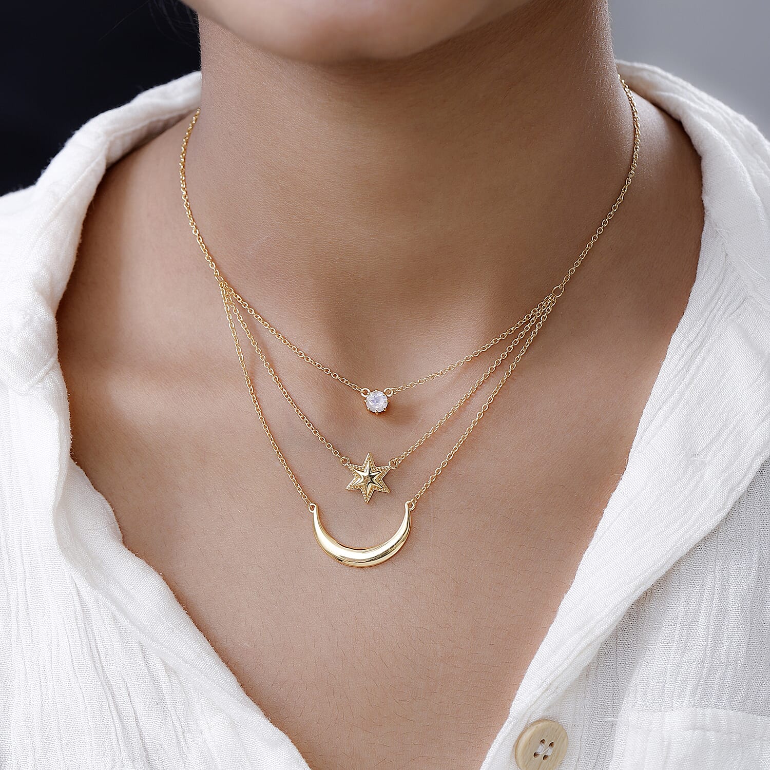 Premium Rainbow Moonstone  Necklace (Size - 20) in 18K Yellow Gold Vermeil Plated Sterling Silver