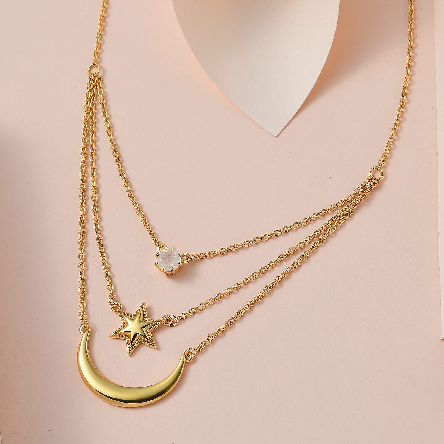 Premium Rainbow Moonstone  Necklace (Size - 20) in 18K Yellow Gold Vermeil Plated Sterling Silver