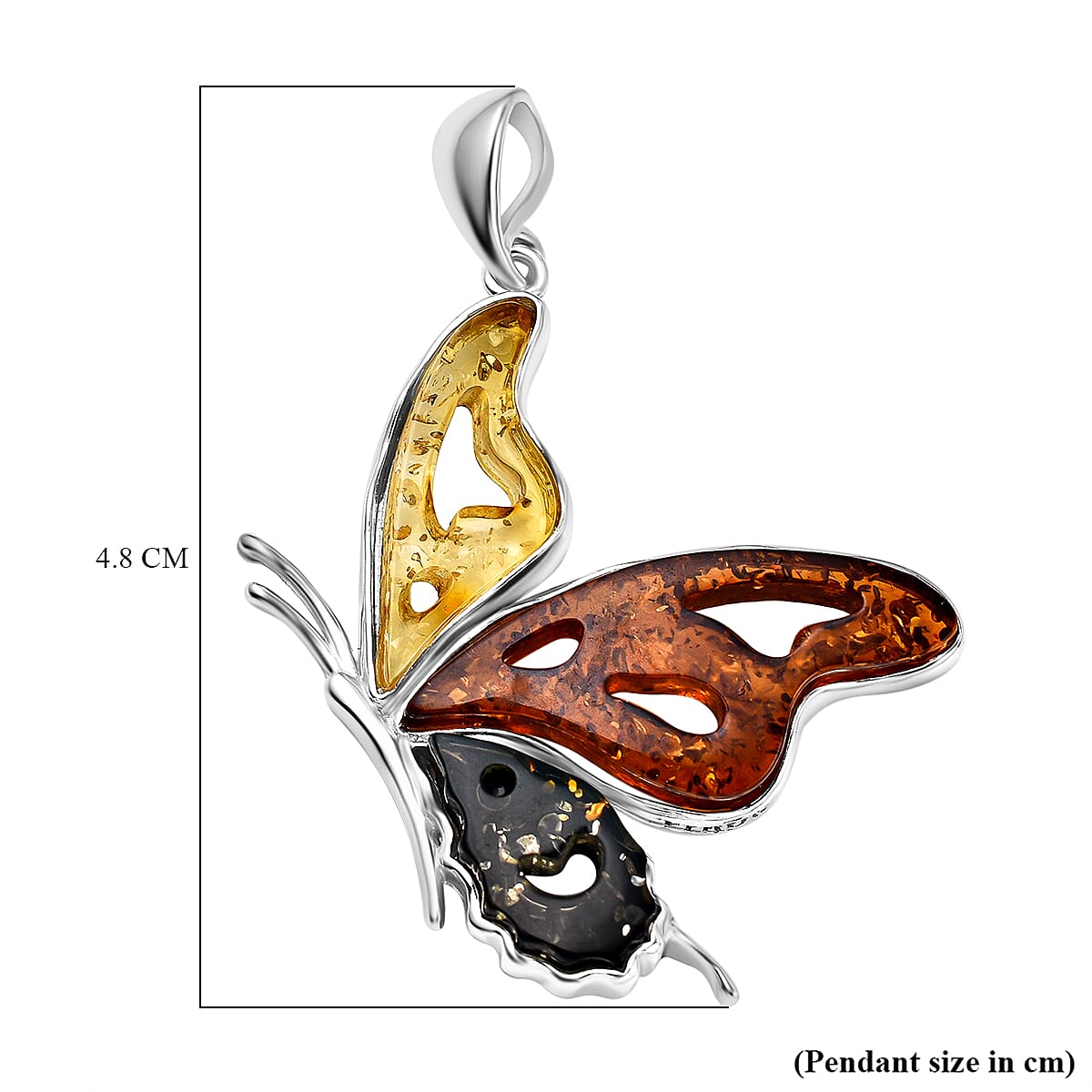 Tucson Special - Multi Colour Amber Butterfly Pendant in Sterling Silver