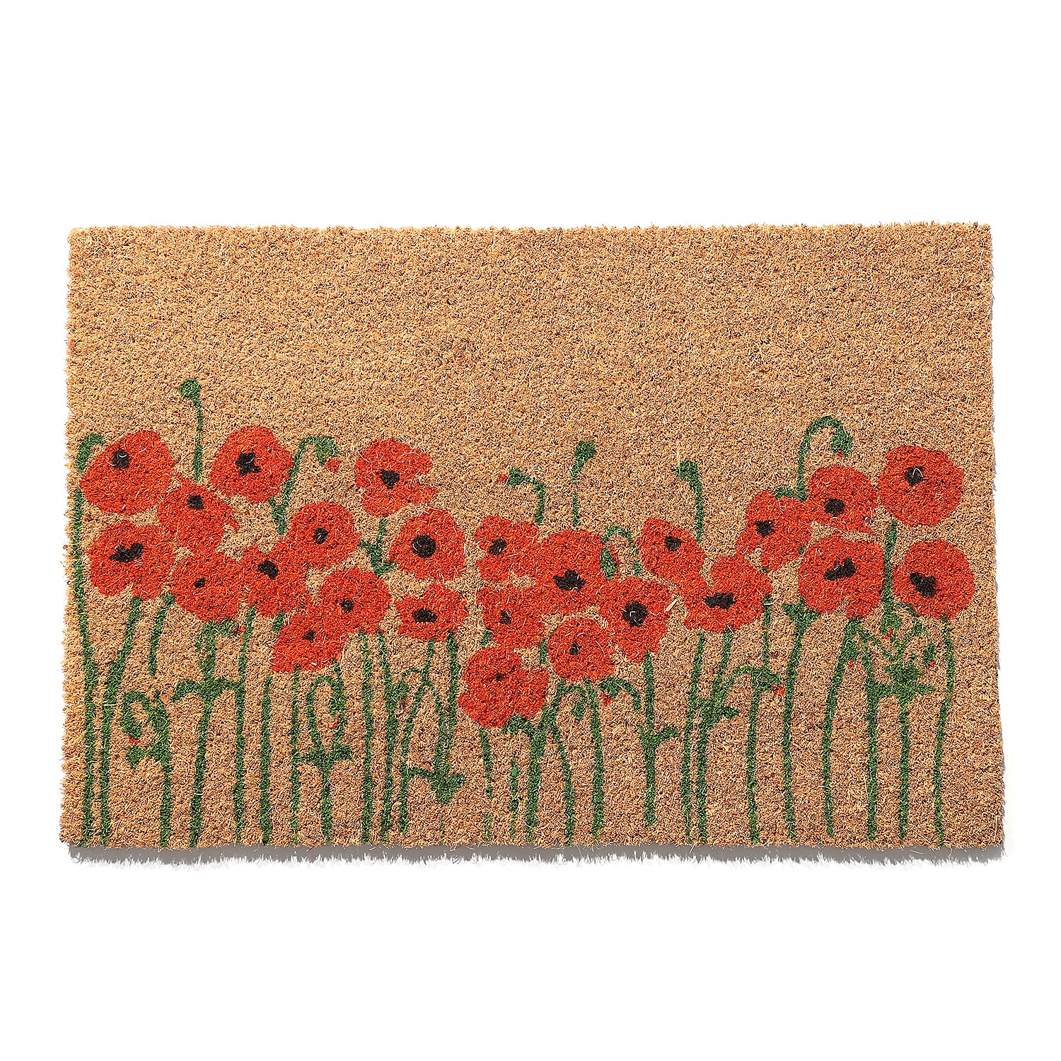 Coir Flower Rug and Door Mat (Size 40x1 cm) - Brown & Red