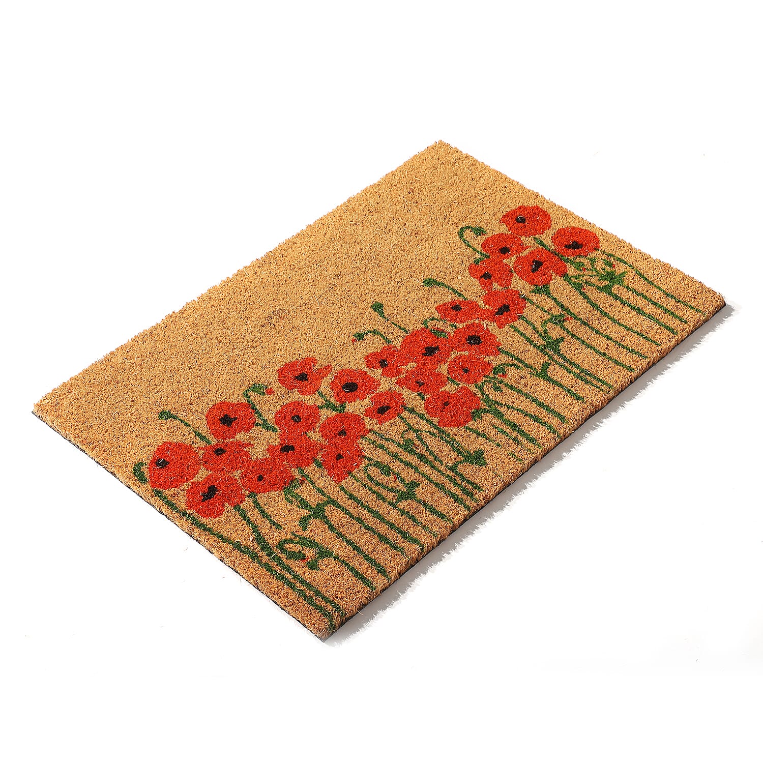 Coir Flower Rug and Door Mat (Size 40x1 cm) - Brown & Red