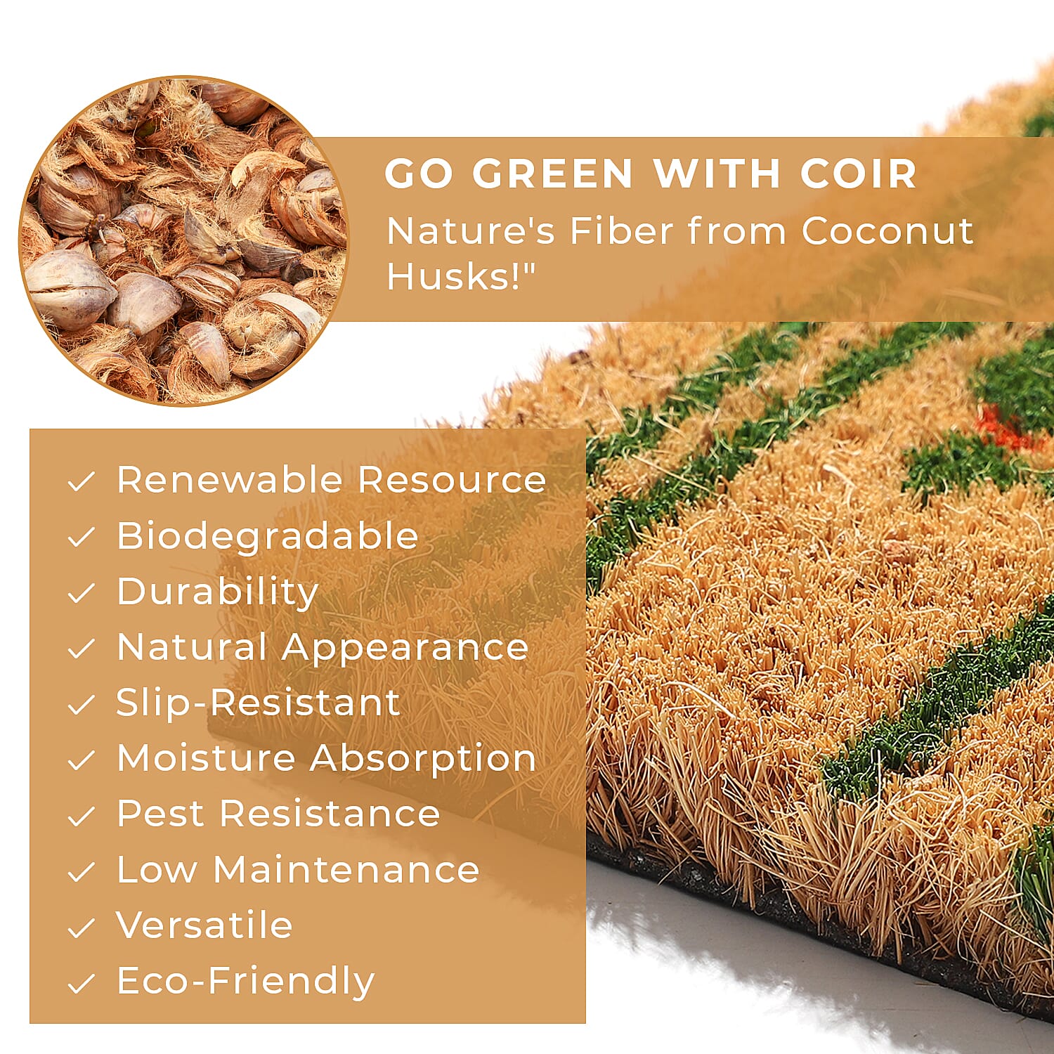 Coir Flower Rug and Door Mat (Size 40x1 cm) - Brown & Red