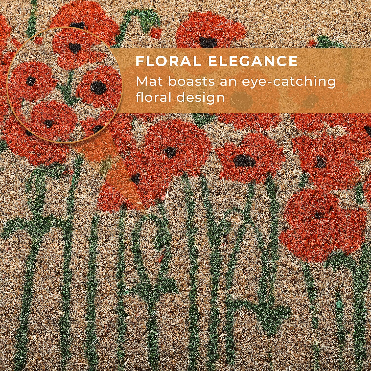 Coir Flower Rug and Door Mat (Size 40x1 cm) - Brown & Red