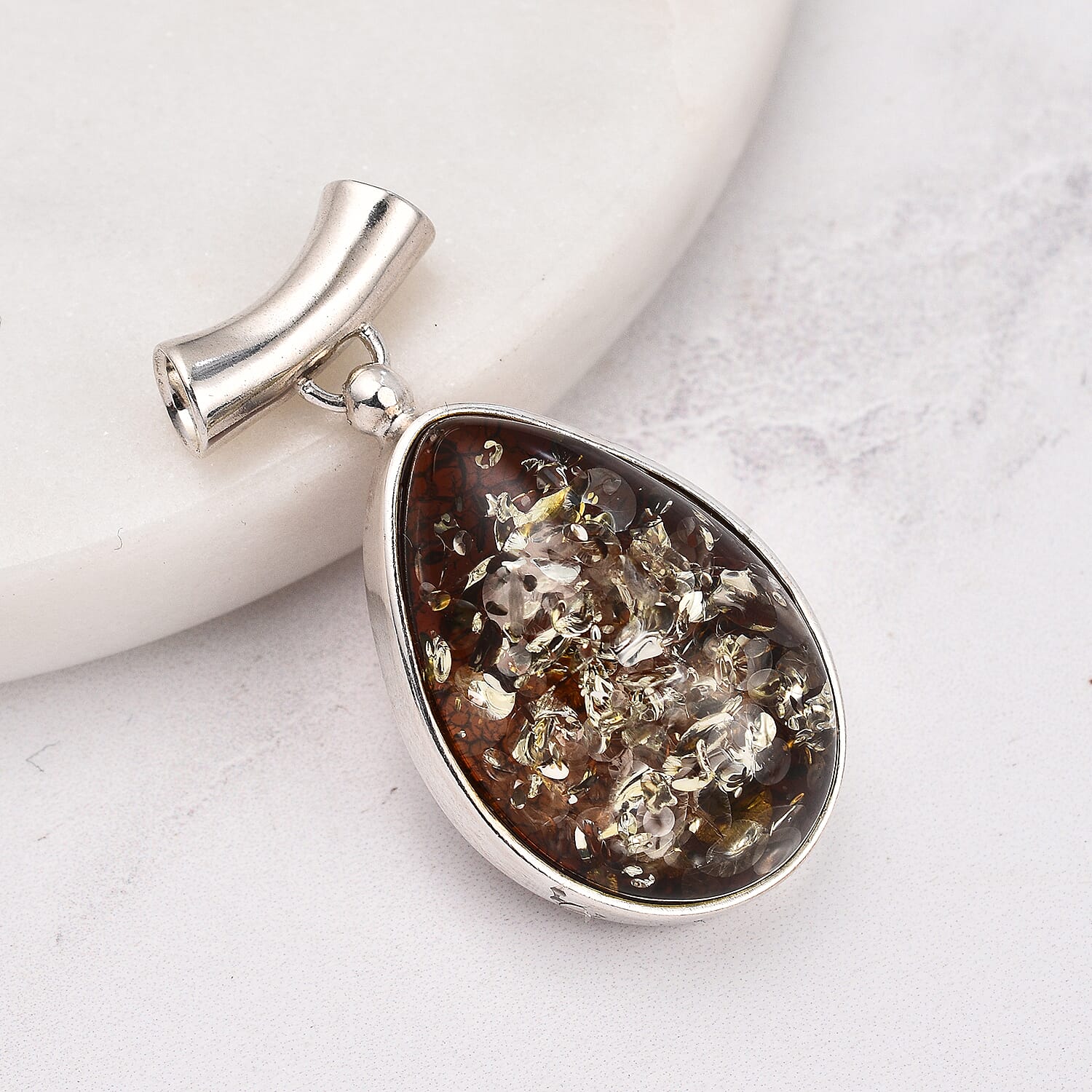 Tucson Special - Green Amber Pendant in Sterling Silver