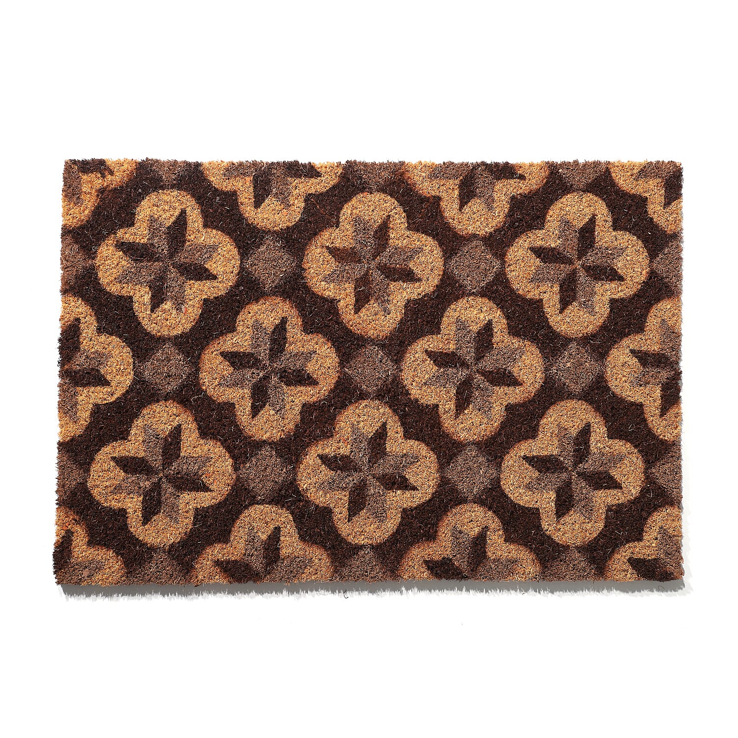 15mm Diamond Pattern PVC Backed Coir Natural Printed Rug and Door Mat (Size 60x40 cm) - Brown, Green & Black