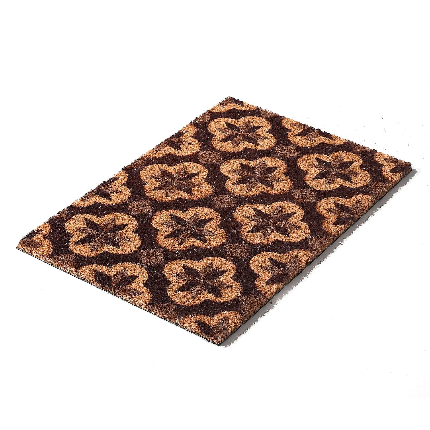 15mm Diamond Pattern PVC Backed Coir Natural Printed Rug and Door Mat (Size 60x40 cm) - Brown, Green & Black