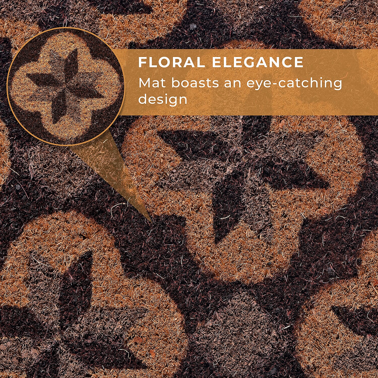 15mm Diamond Pattern PVC Backed Coir Natural Printed Rug and Door Mat (Size 60x40 cm) - Brown, Green & Black