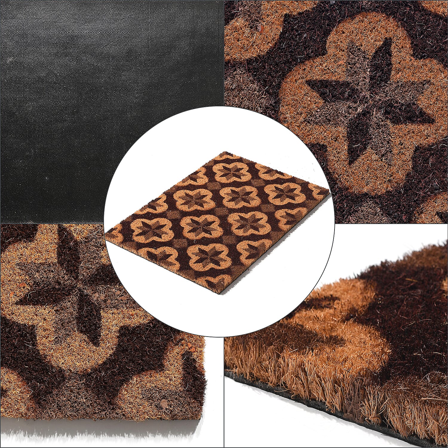 15mm Diamond Pattern PVC Backed Coir Natural Printed Rug and Door Mat (Size 60x40 cm) - Brown, Green & Black