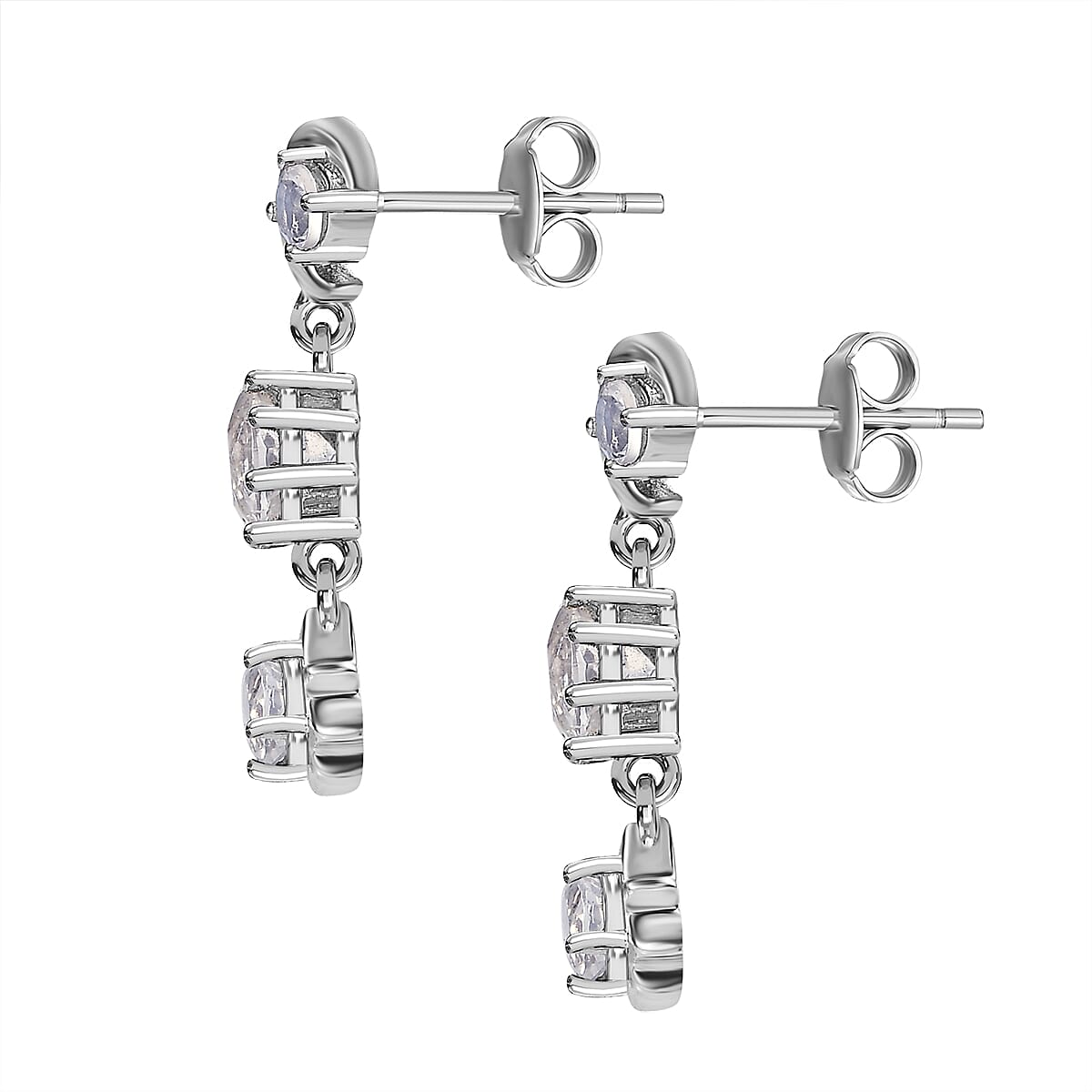 Moon Glow Stone Dangle Earrings in Platinum Overlay Sterling Silver 1.72 Ct.