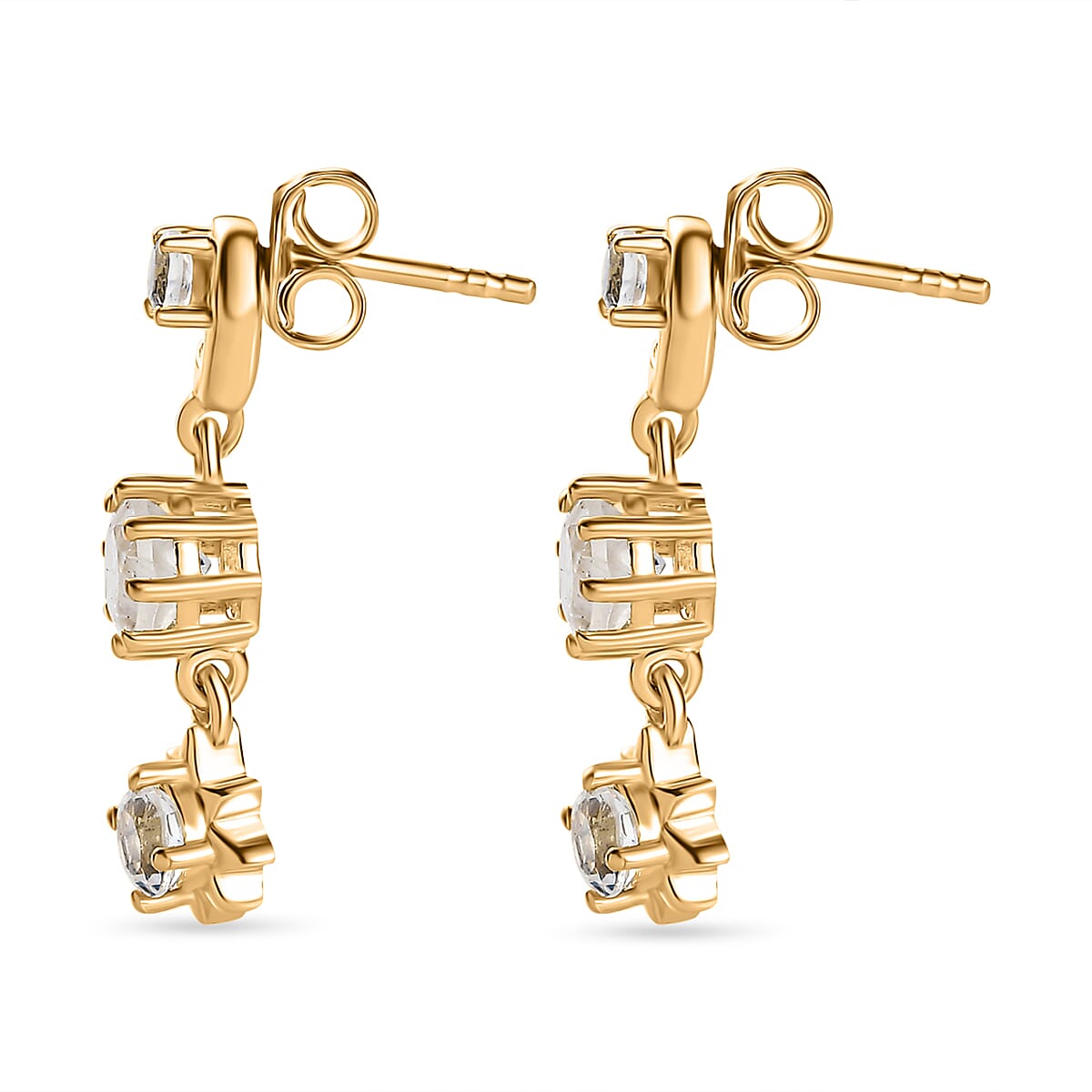 Premium Rainbow Moonstone  Dangle Earrings in 18K Yellow Gold Vermeil Plated Sterling Silver 1.72 Ct.