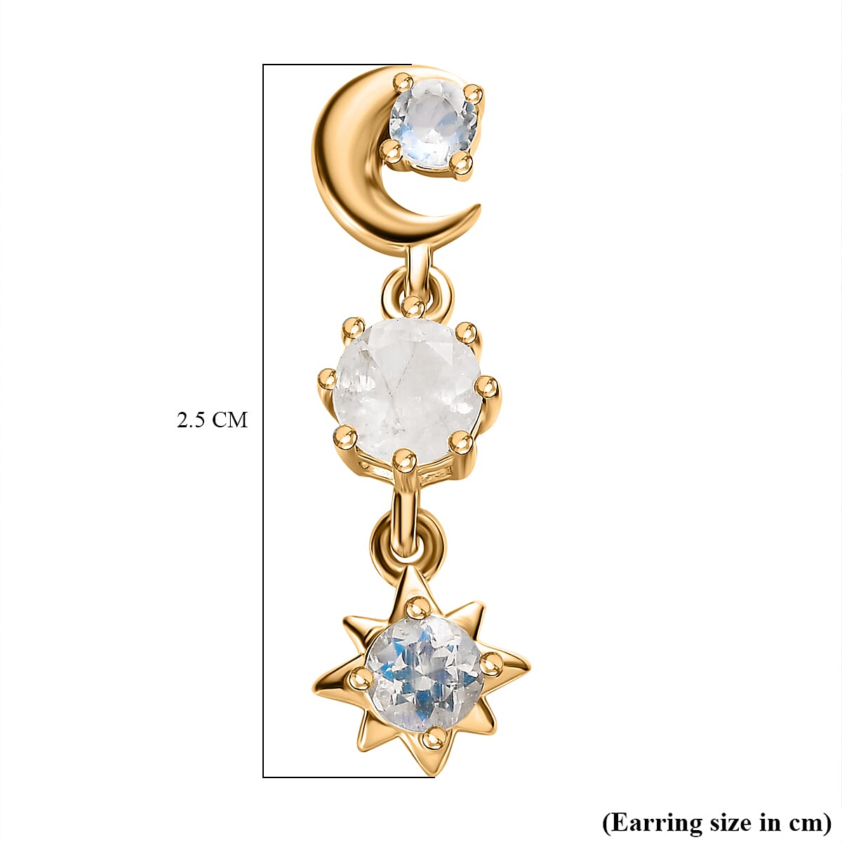 Premium Rainbow Moonstone  Dangle Earrings in 18K Yellow Gold Vermeil Plated Sterling Silver 1.72 Ct.
