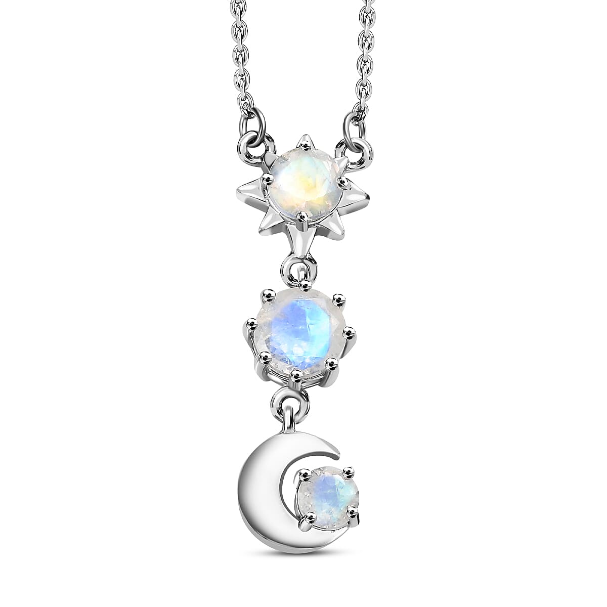 Premium Rainbow Moonstone Necklace (Size - 20) in Platinum Overlay Sterling Silver 1.84 Ct.