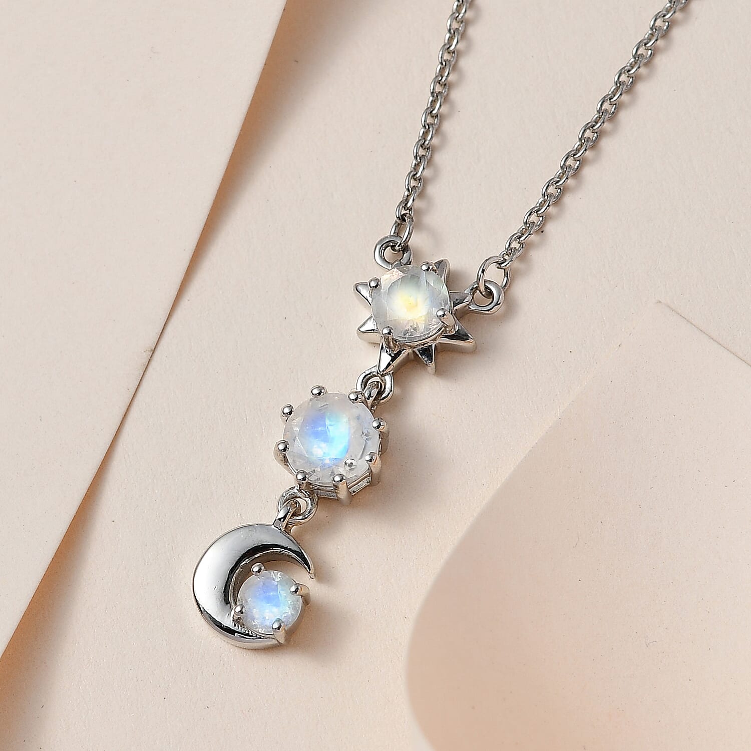 Premium Rainbow Moonstone Necklace (Size - 20) in Platinum Overlay Sterling Silver 1.84 Ct.